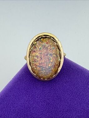 💛Vintage Sarah Coventry Gold Plated Faux Fire Opal Statement Ring | Designer 70s